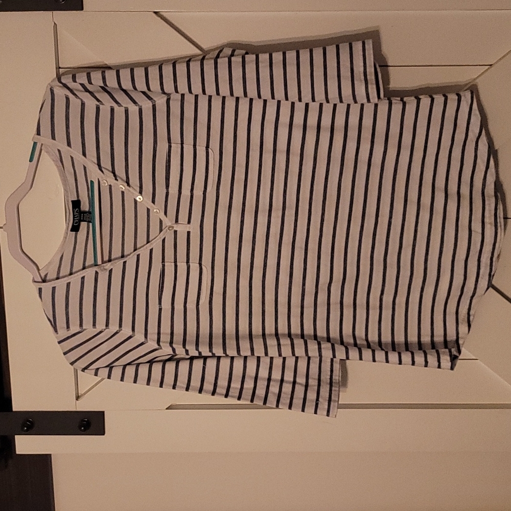 Chaps 3/4 sleeve top, blue white stripe, sz medium